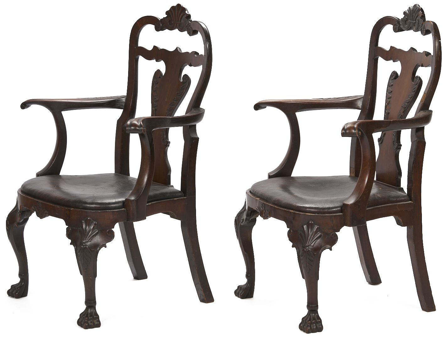 Lot 292: Pair Irish George I Carved Armchairs