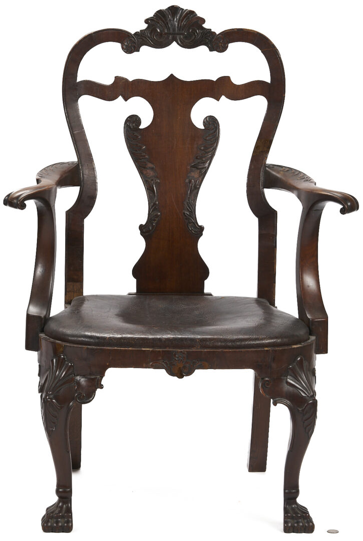 Lot 292: Pair Irish George I Carved Armchairs