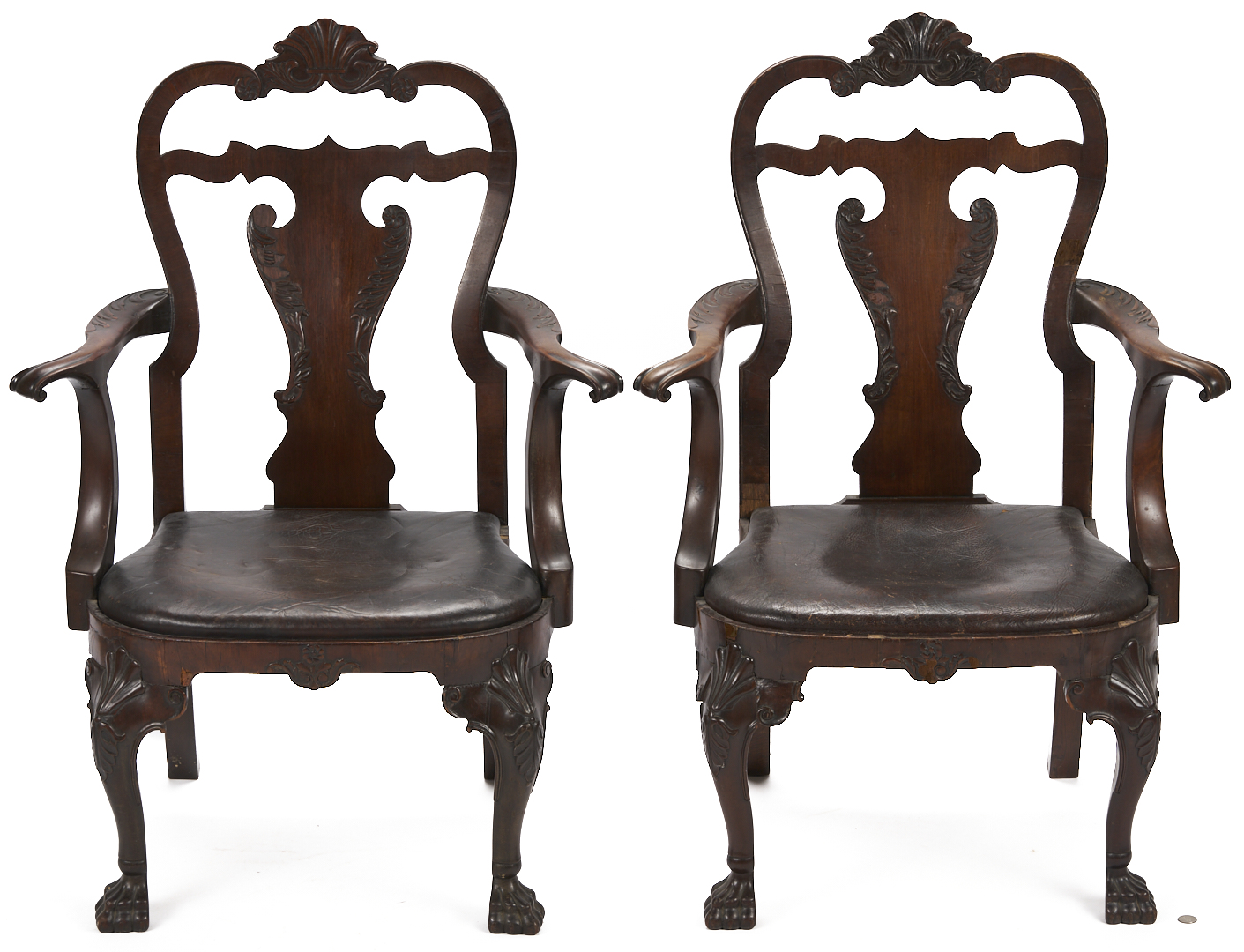 Lot 292: Pair Irish George I Carved Armchairs