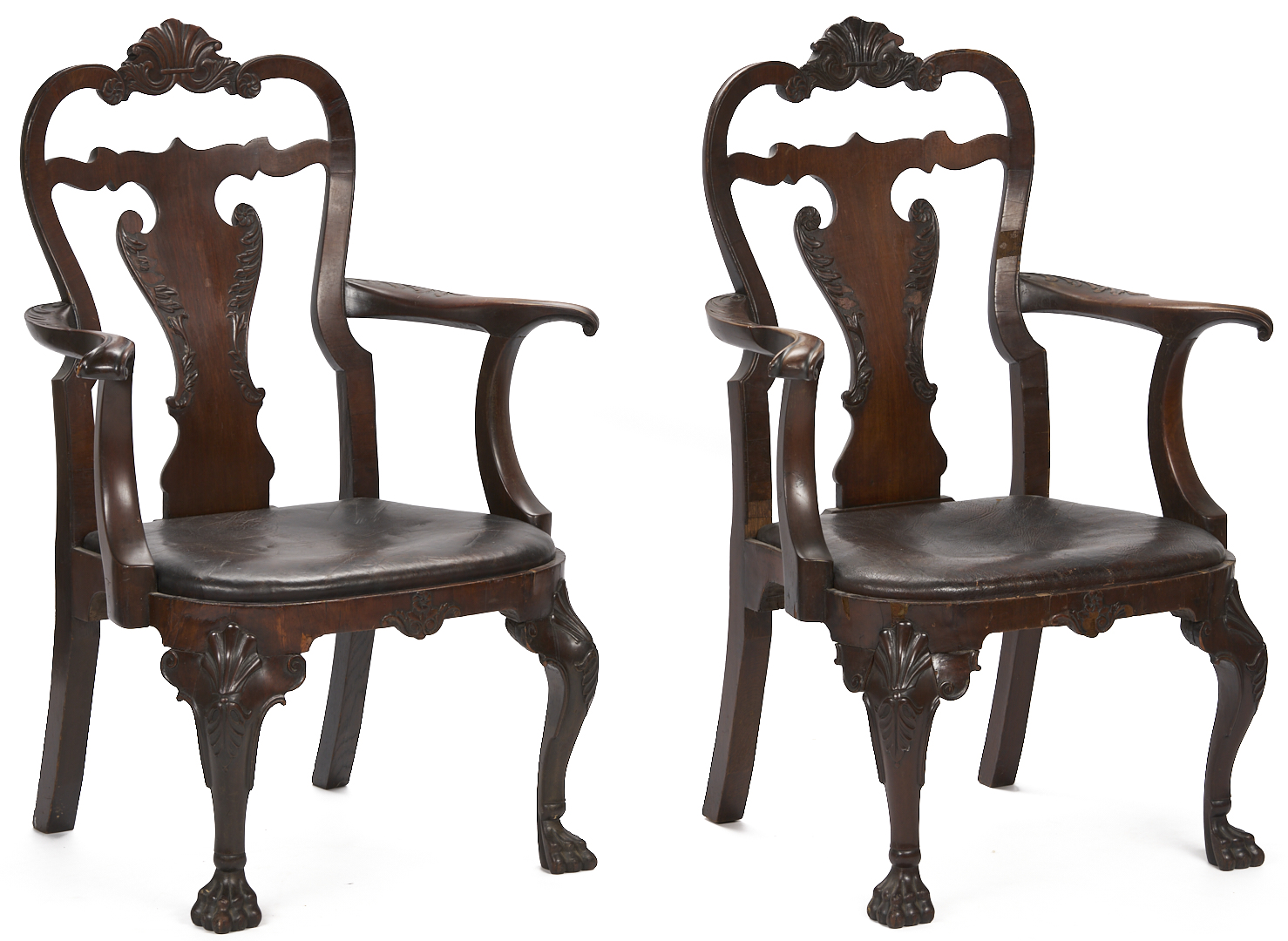 Lot 292: Pair Irish George I Carved Armchairs