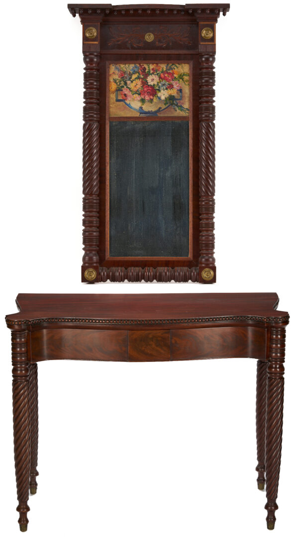 Lot 294: Sheraton Card Table & Signed Mirror
