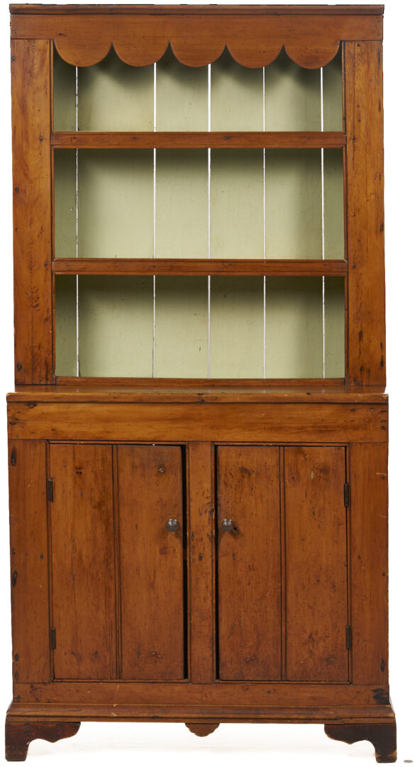 Lot 299: American Stepback Cupboard with Scallop Design & Bracket Feet