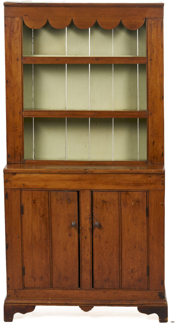 Lot 299: American Stepback Cupboard with Scallop Design & Bracket Feet