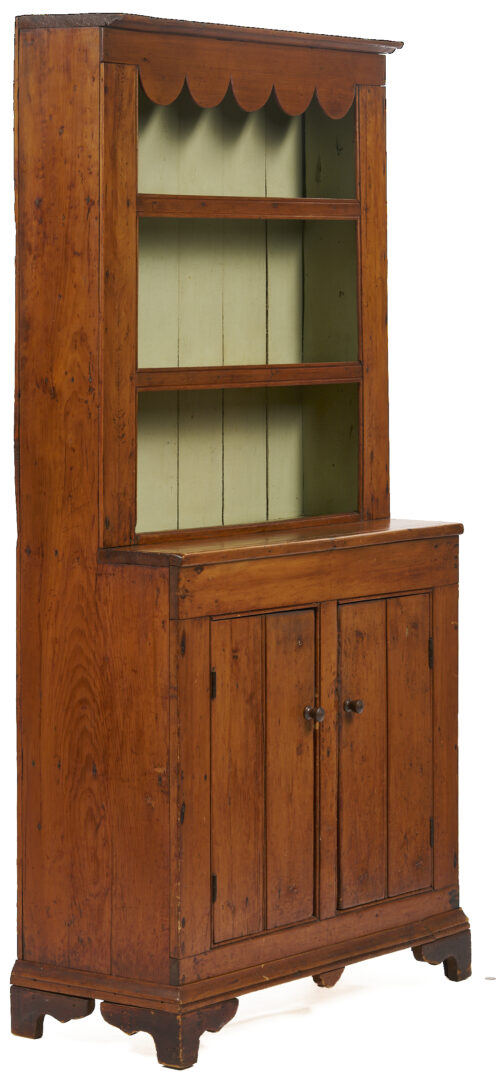 Lot 299: American Stepback Cupboard with Scallop Design & Bracket Feet