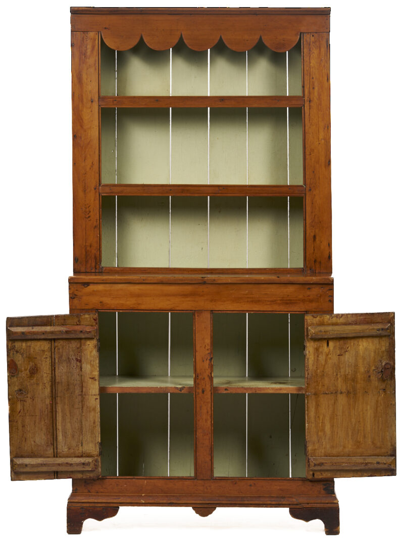 Lot 299: American Stepback Cupboard with Scallop Design & Bracket Feet