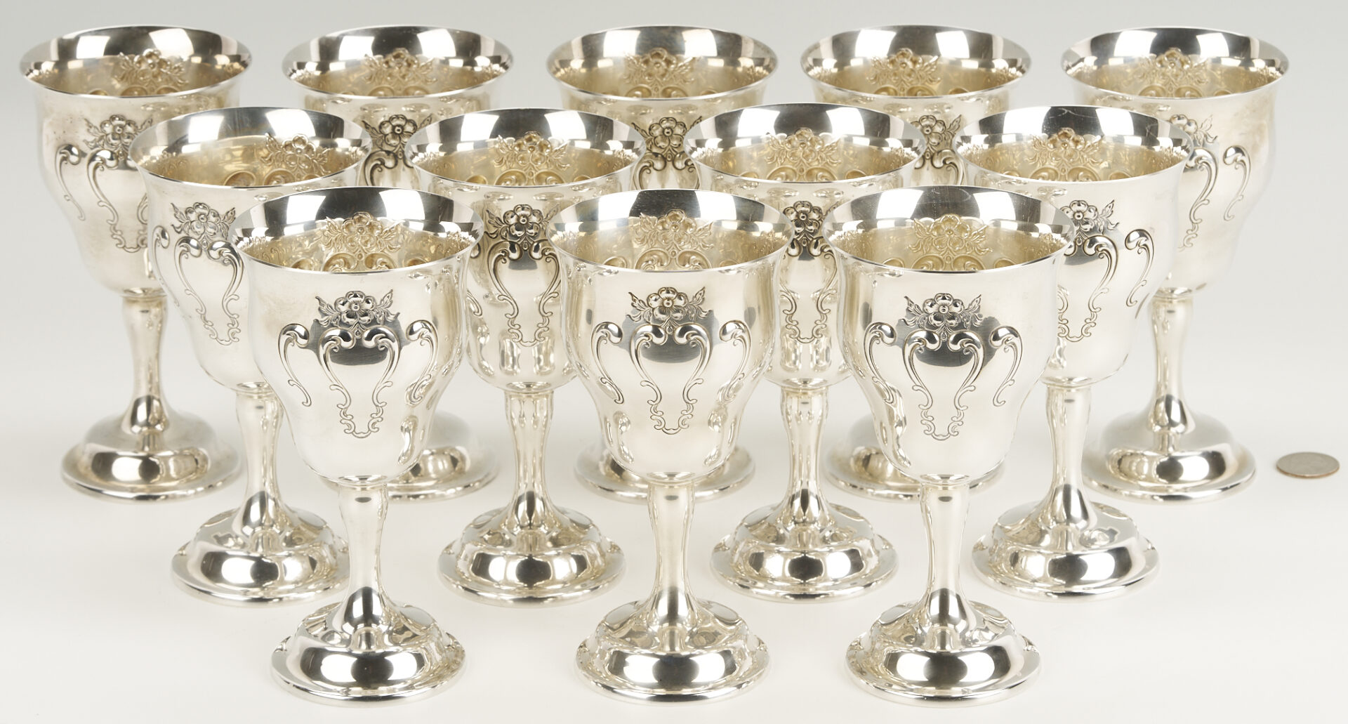 Lot 300: 12 Gorham Chantilly Sterling Silver Goblets