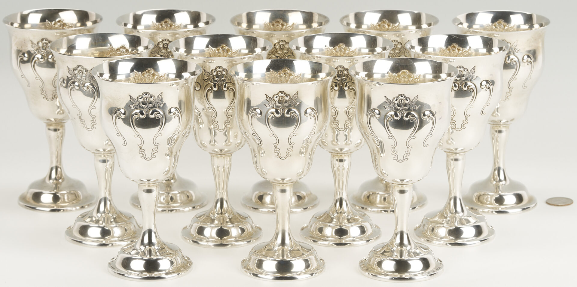 Lot 300: 12 Gorham Chantilly Sterling Silver Goblets