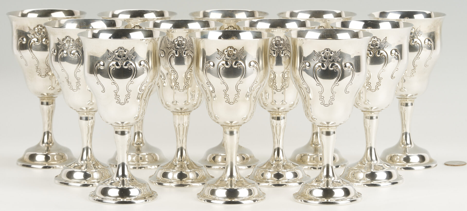 Lot 300: 12 Gorham Chantilly Sterling Silver Goblets