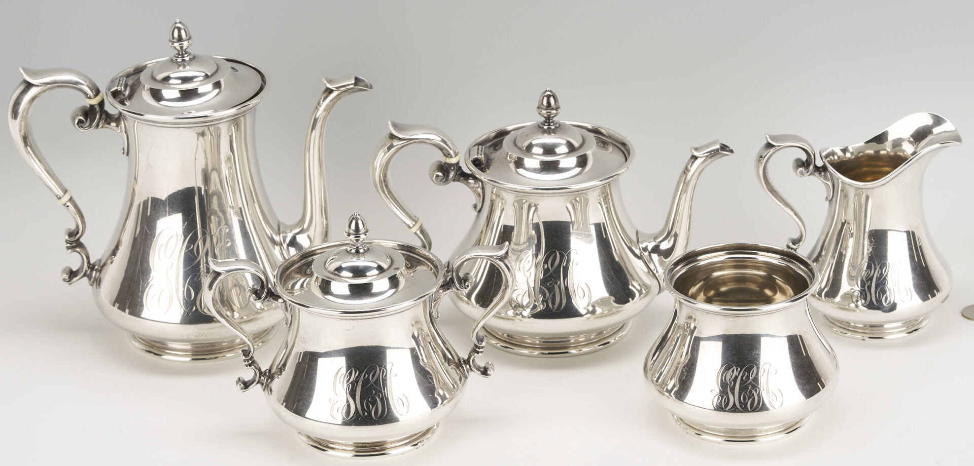 Lot 303: 5 Pc. Durgin Sterling Silver Tea Set