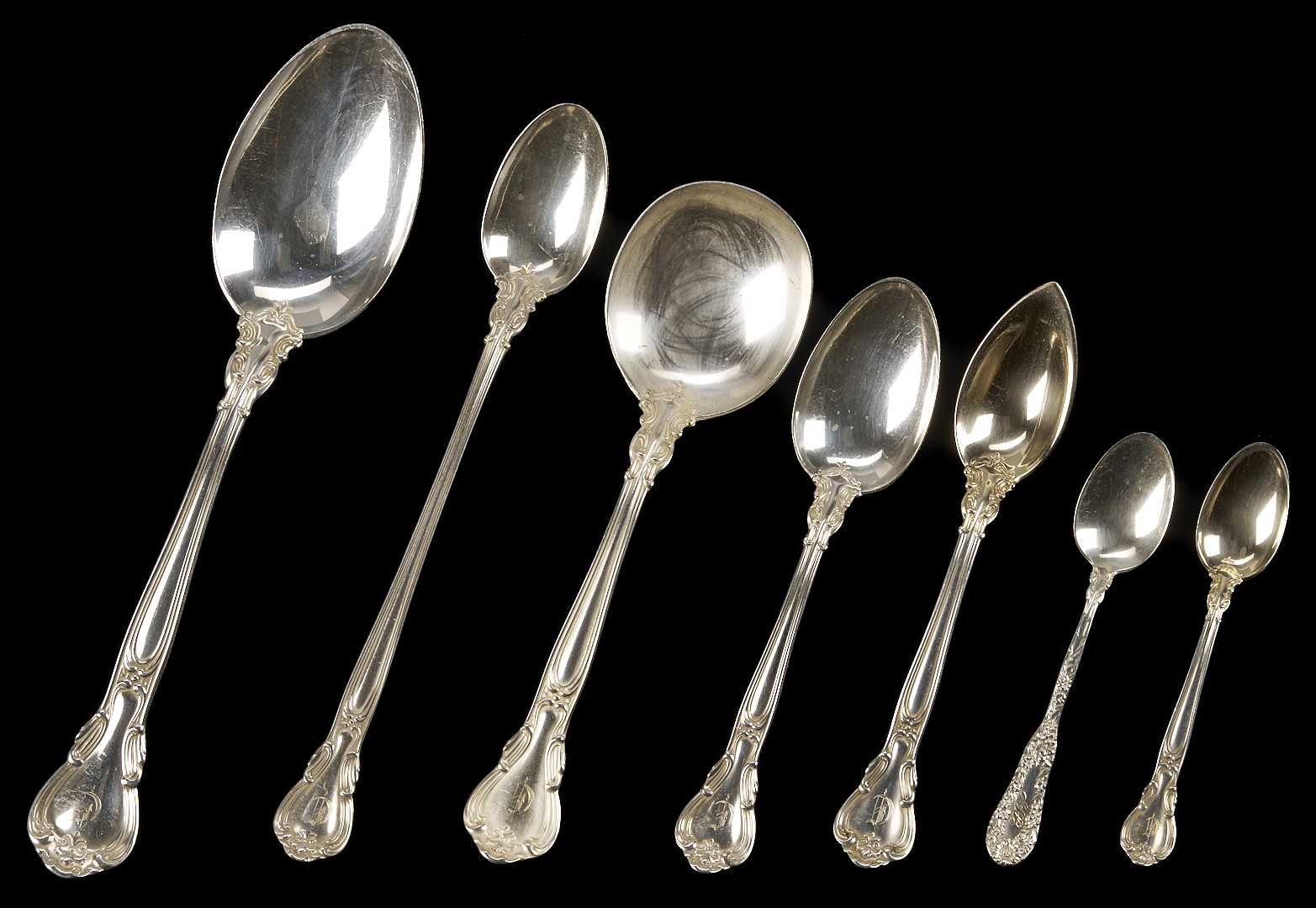 Lot 307: Gorham Sterling Flatware Set Plus 12 D & H Spoons, 102 pcs
