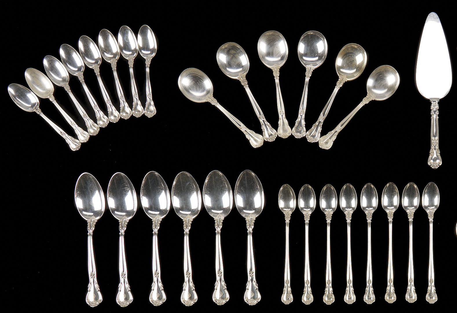 Lot 307: Gorham Sterling Flatware Set Plus 12 D & H Spoons, 102 pcs