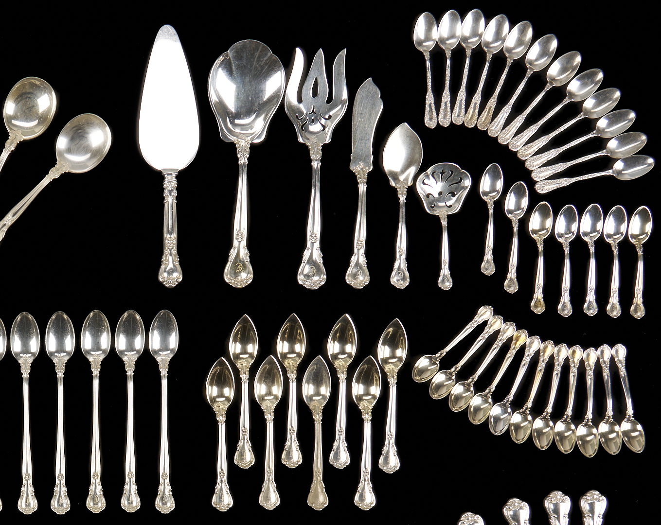 Lot 307: Gorham Sterling Flatware Set Plus 12 D & H Spoons, 102 pcs