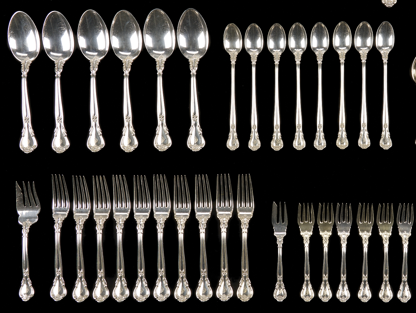 Lot 307: Gorham Sterling Flatware Set Plus 12 D & H Spoons, 102 pcs