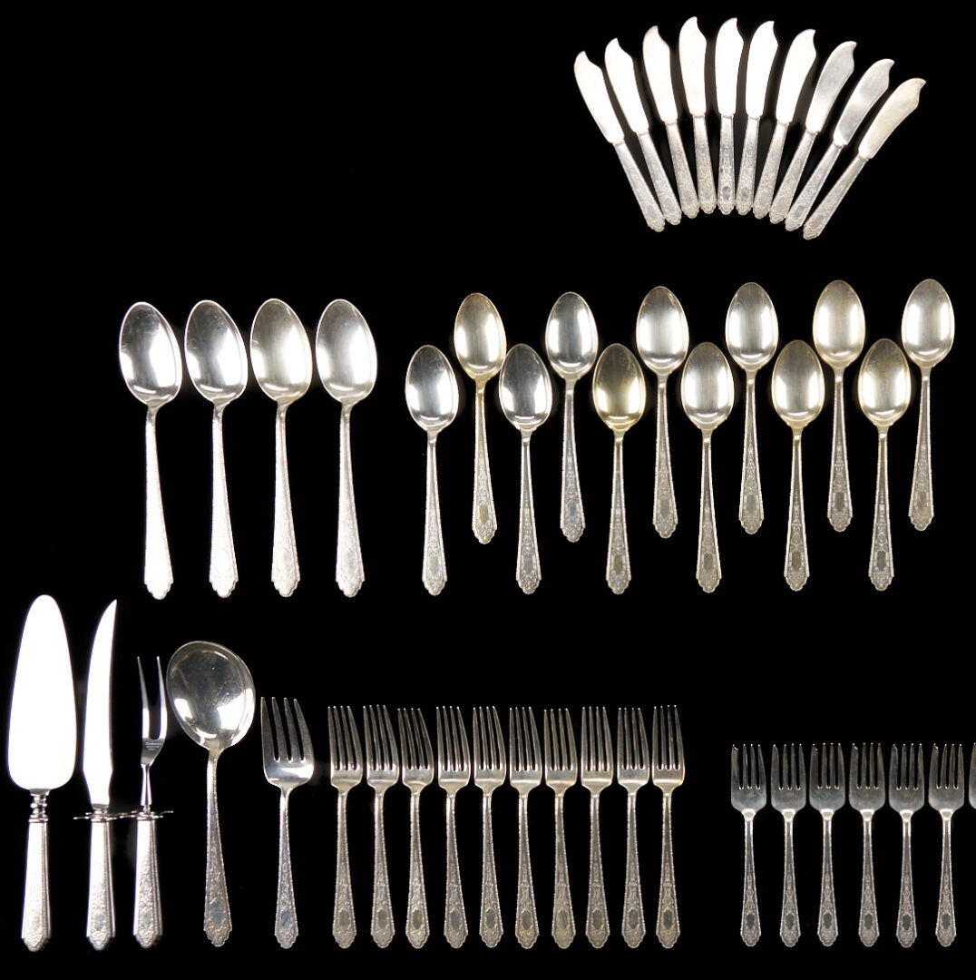 Lot 308: 90 Pcs. Lunt Sterling Flatware, Mary II Pattern