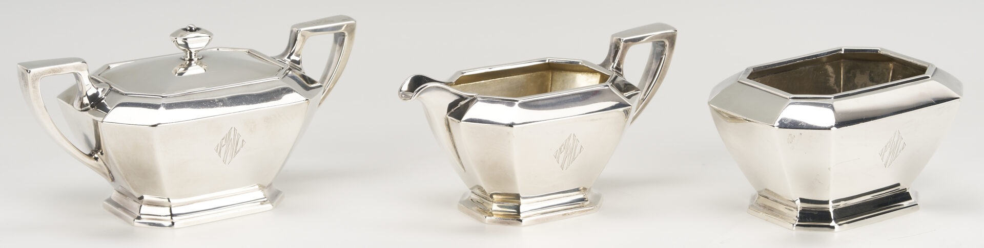 Lot 309: Gorham Fairfax 5 pc Sterling Tea Set w/ S/P Tray