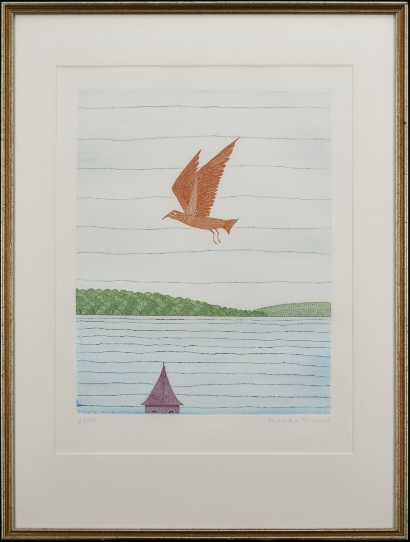 Lot 30: 4 Keiko Minami Etchings w/ Birds in Landscapes