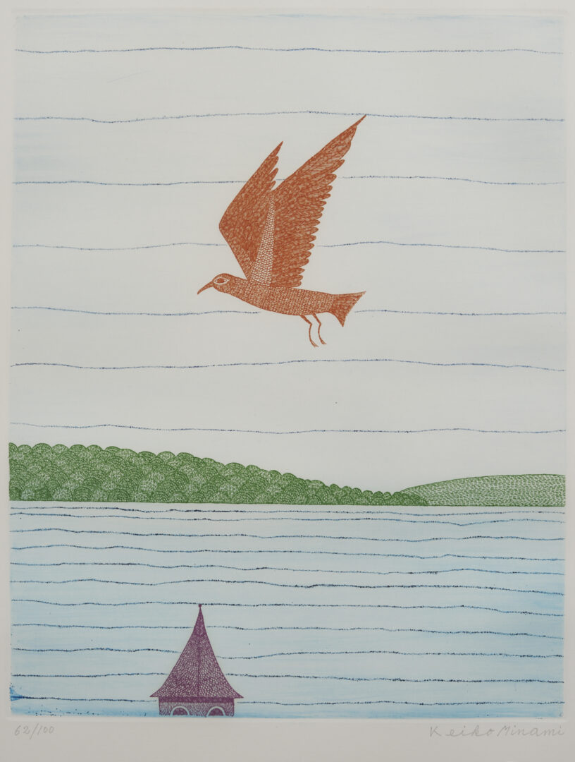 Lot 30: 4 Keiko Minami Etchings w/ Birds in Landscapes