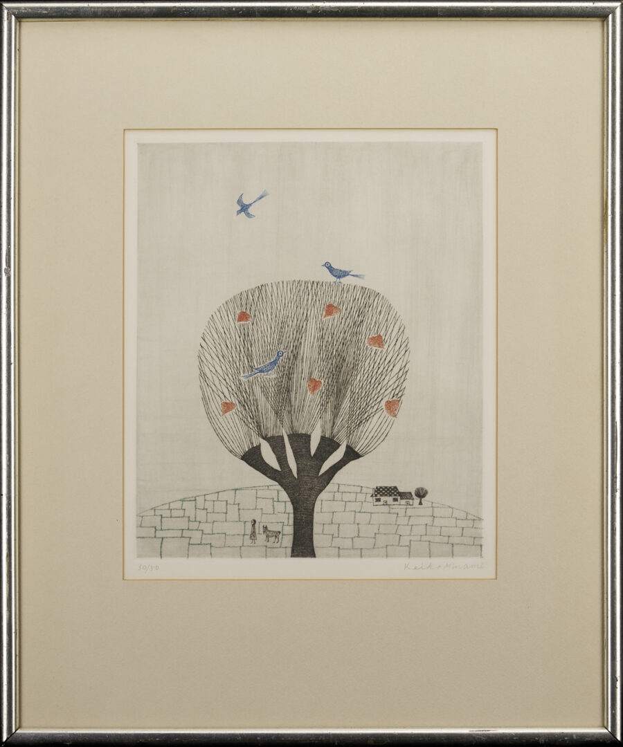 Lot 30: 4 Keiko Minami Etchings w/ Birds in Landscapes