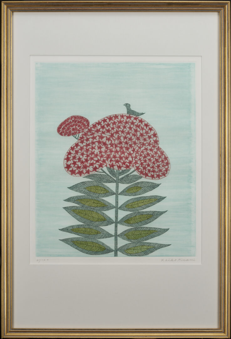 Lot 30: 4 Keiko Minami Etchings w/ Birds in Landscapes