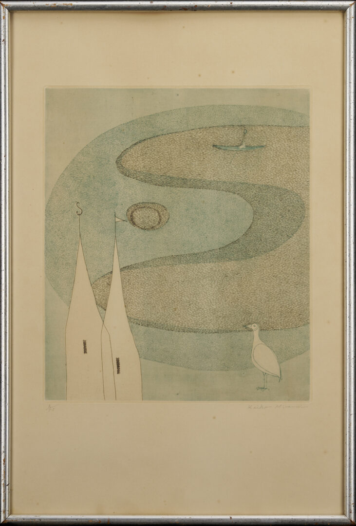 Lot 30: 4 Keiko Minami Etchings w/ Birds in Landscapes