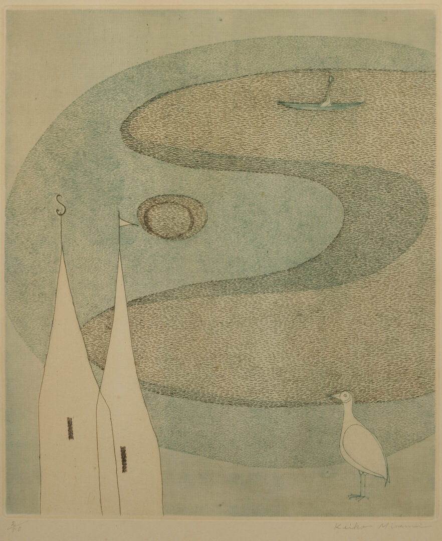 Lot 30: 4 Keiko Minami Etchings w/ Birds in Landscapes