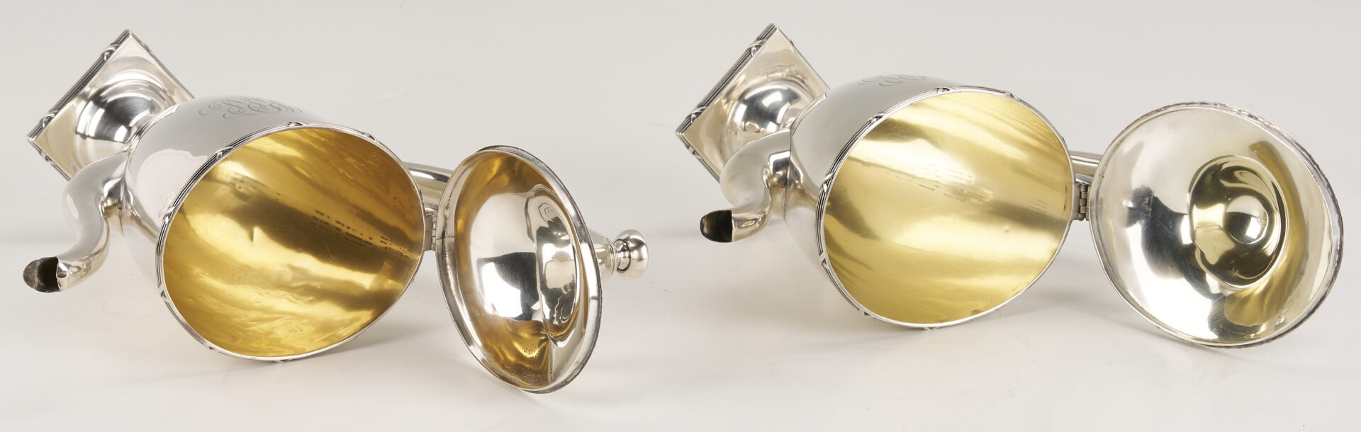 Lot 311: 4 pc Mauser Sterling Silver Tea Set plus Silverplated Tray
