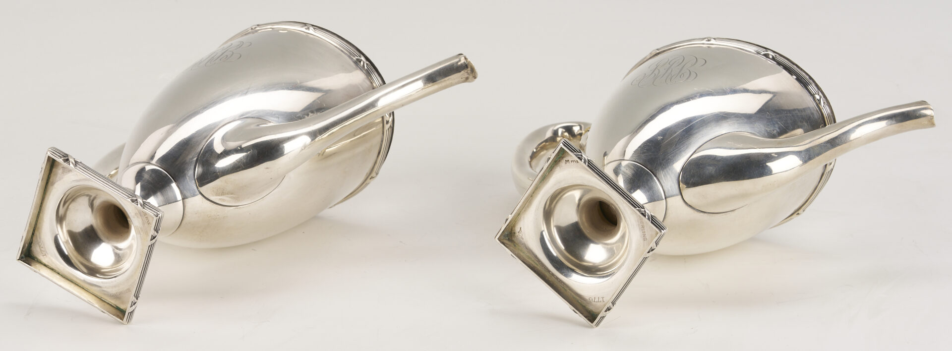 Lot 311: 4 pc Mauser Sterling Silver Tea Set plus Silverplated Tray