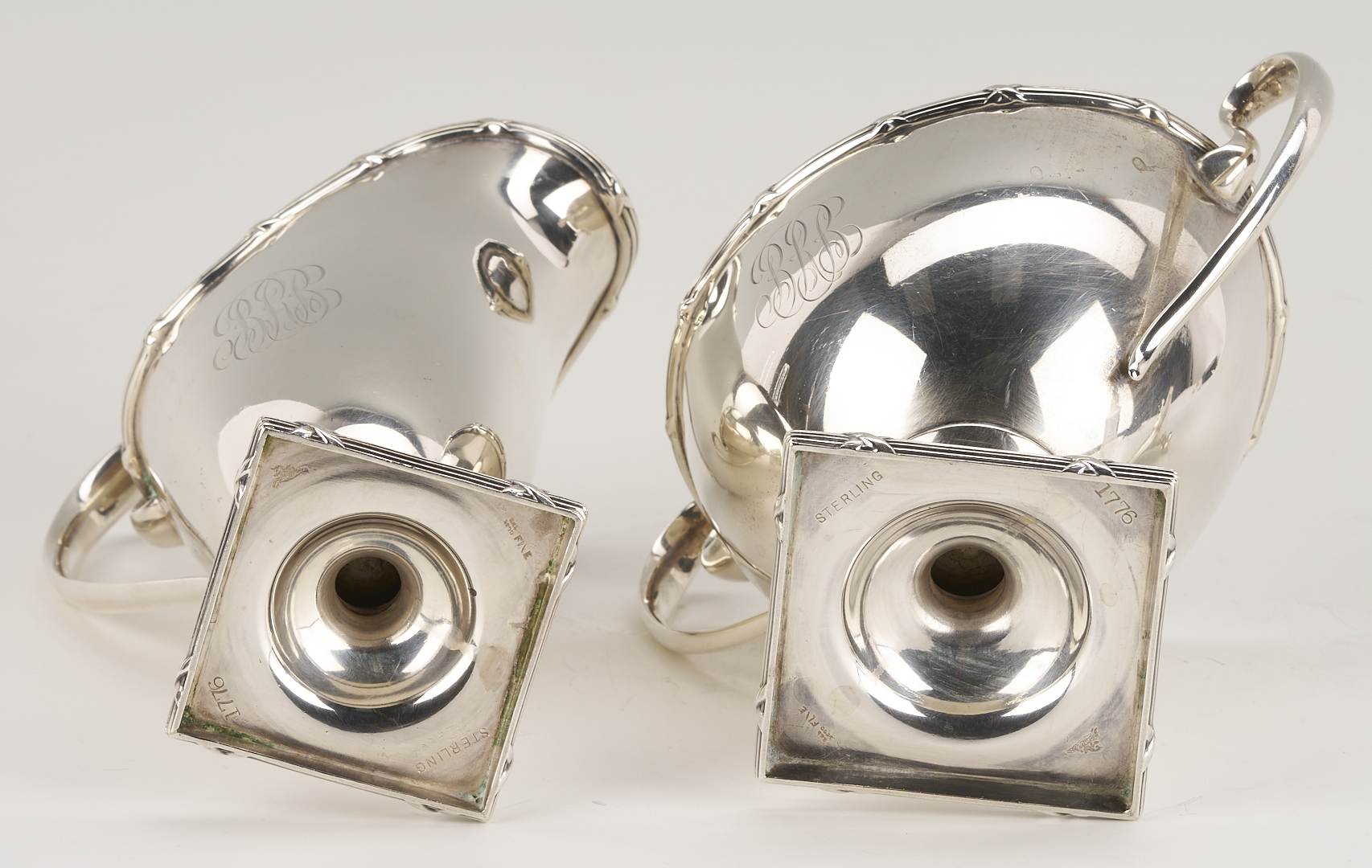 Lot 311: 4 pc Mauser Sterling Silver Tea Set plus Silverplated Tray