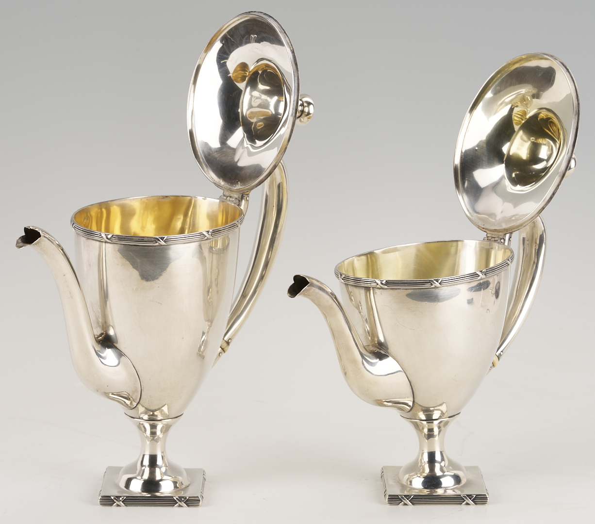 Lot 311: 4 pc Mauser Sterling Silver Tea Set plus Silverplated Tray