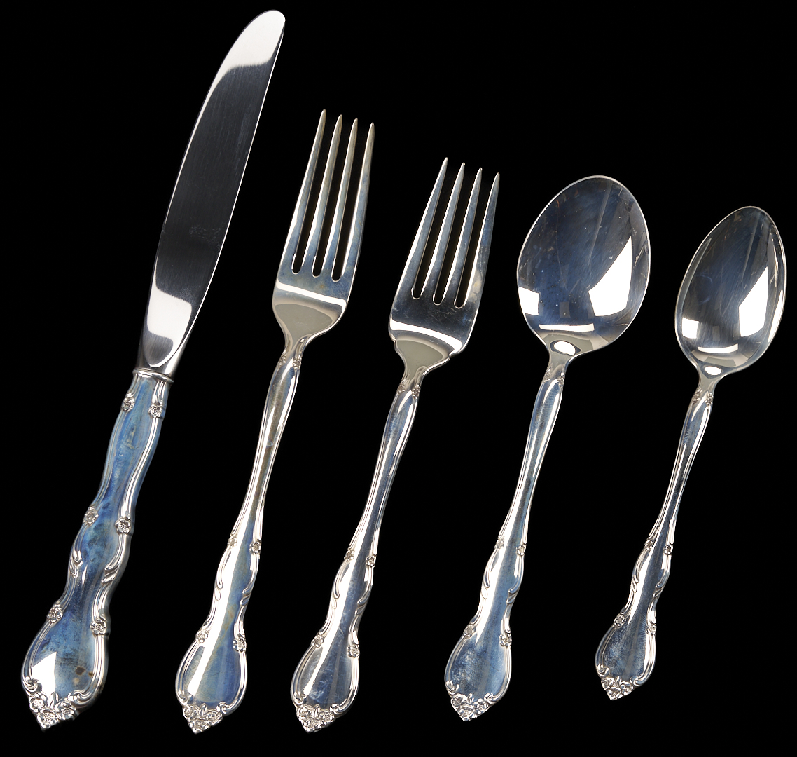 Lot 313: 66 Pcs Gorham Sterling Silver Rose Tiara Flatware