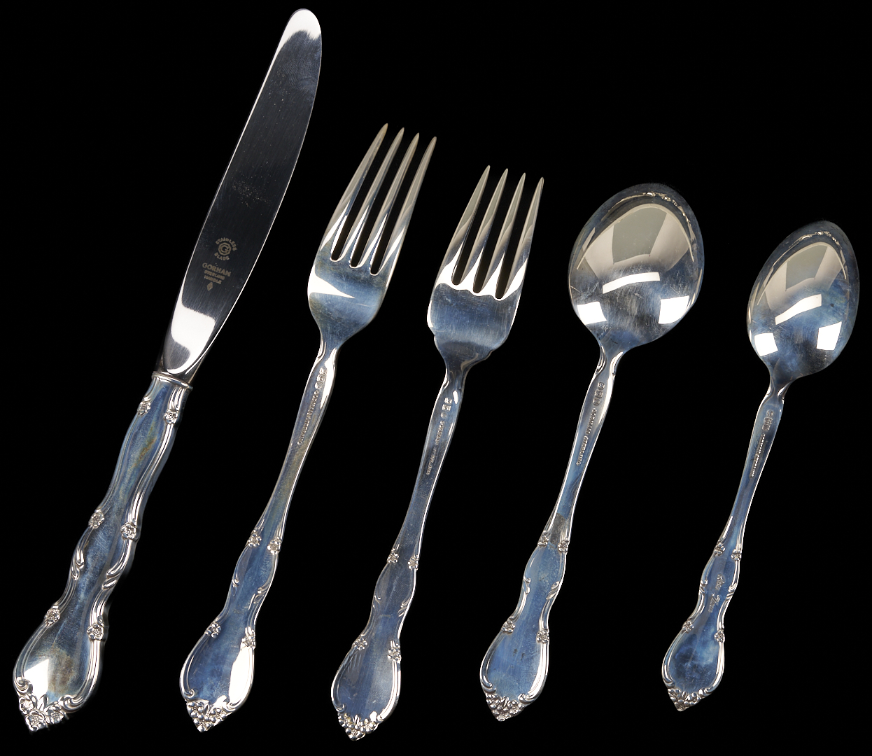 Lot 313: 66 Pcs Gorham Sterling Silver Rose Tiara Flatware