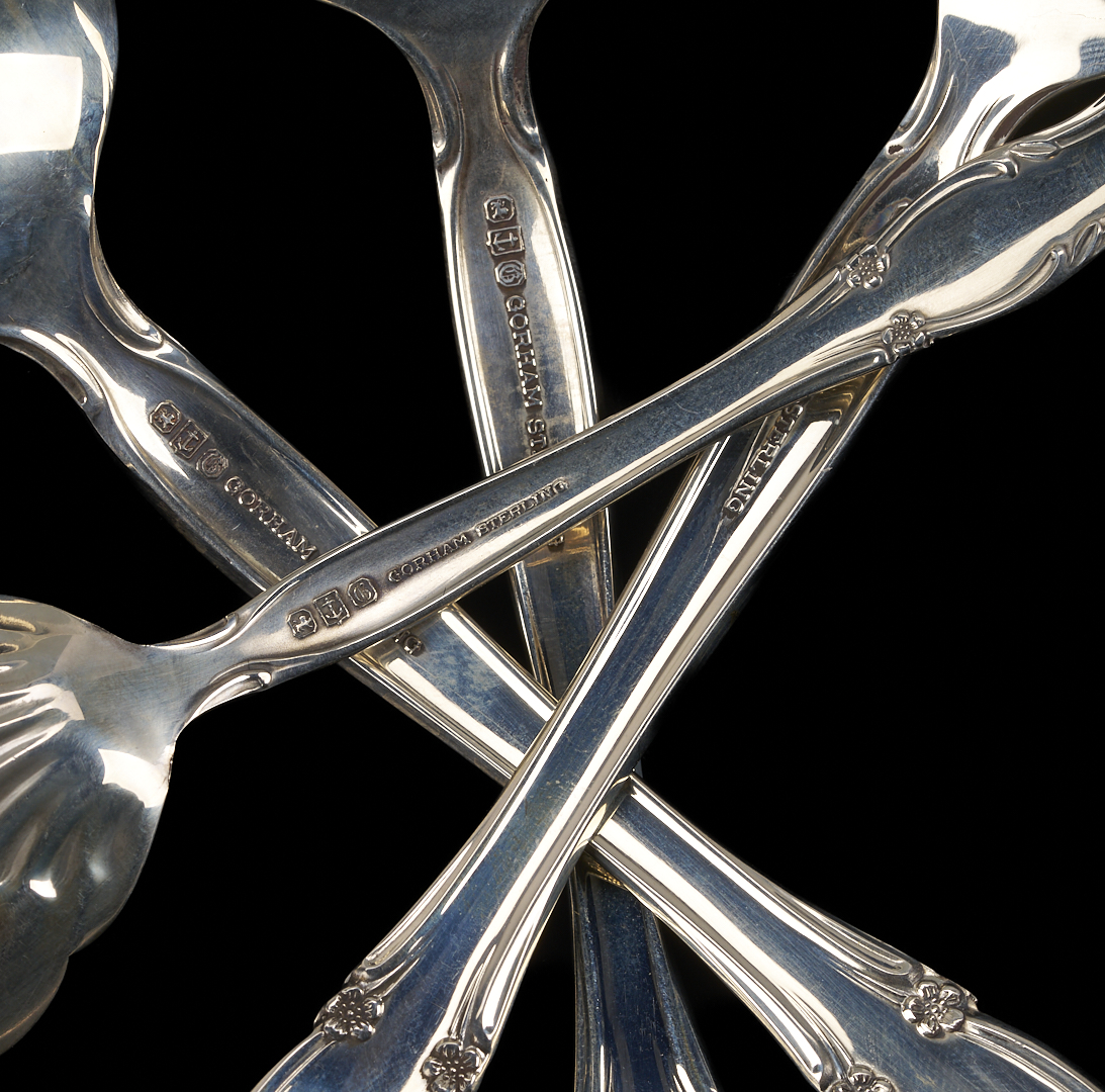 Lot 313: 66 Pcs Gorham Sterling Silver Rose Tiara Flatware