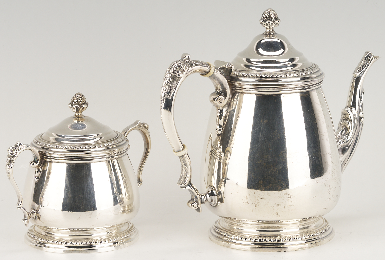 Lot 31: Sterling Silver Tea Set with Kettle, 131 oz, plus tray