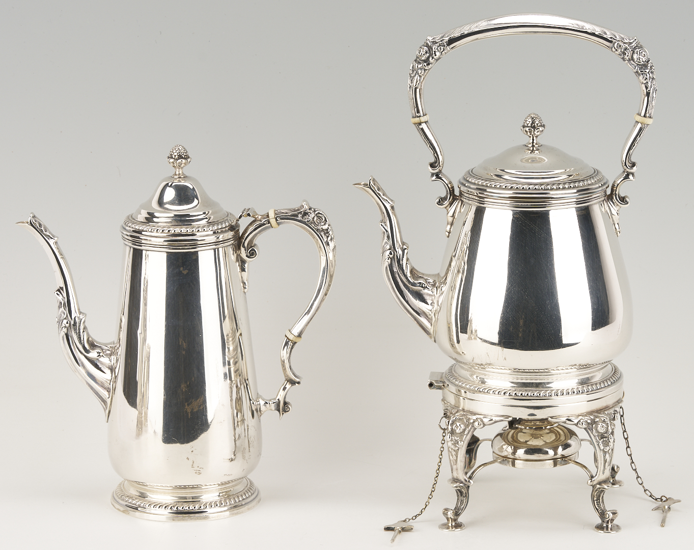 Lot 31: Sterling Silver Tea Set with Kettle, 131 oz, plus tray