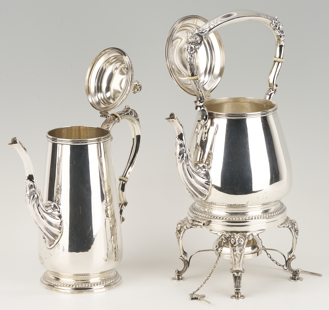 Lot 31: Sterling Silver Tea Set with Kettle, 131 oz, plus tray