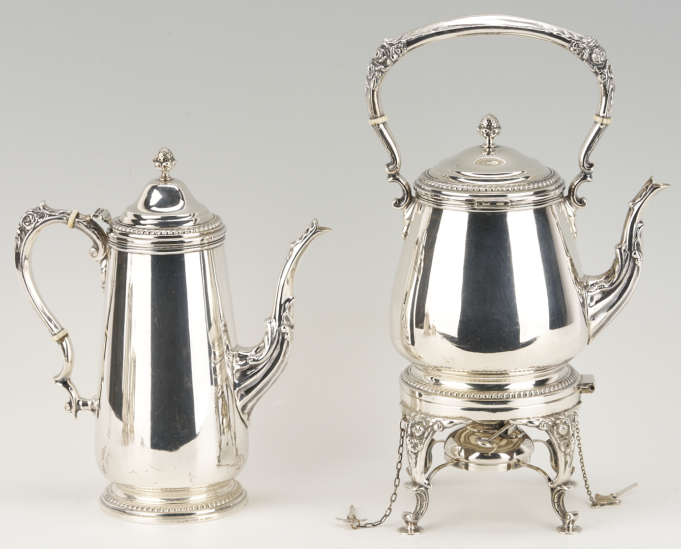 Lot 31: Sterling Silver Tea Set with Kettle, 131 oz, plus tray