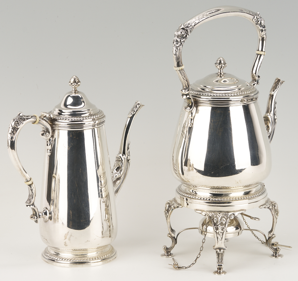 Lot 31: Sterling Silver Tea Set with Kettle, 131 oz, plus tray