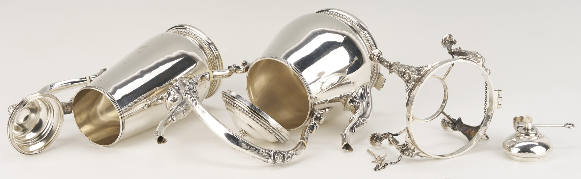 Lot 31: Sterling Silver Tea Set with Kettle, 131 oz, plus tray