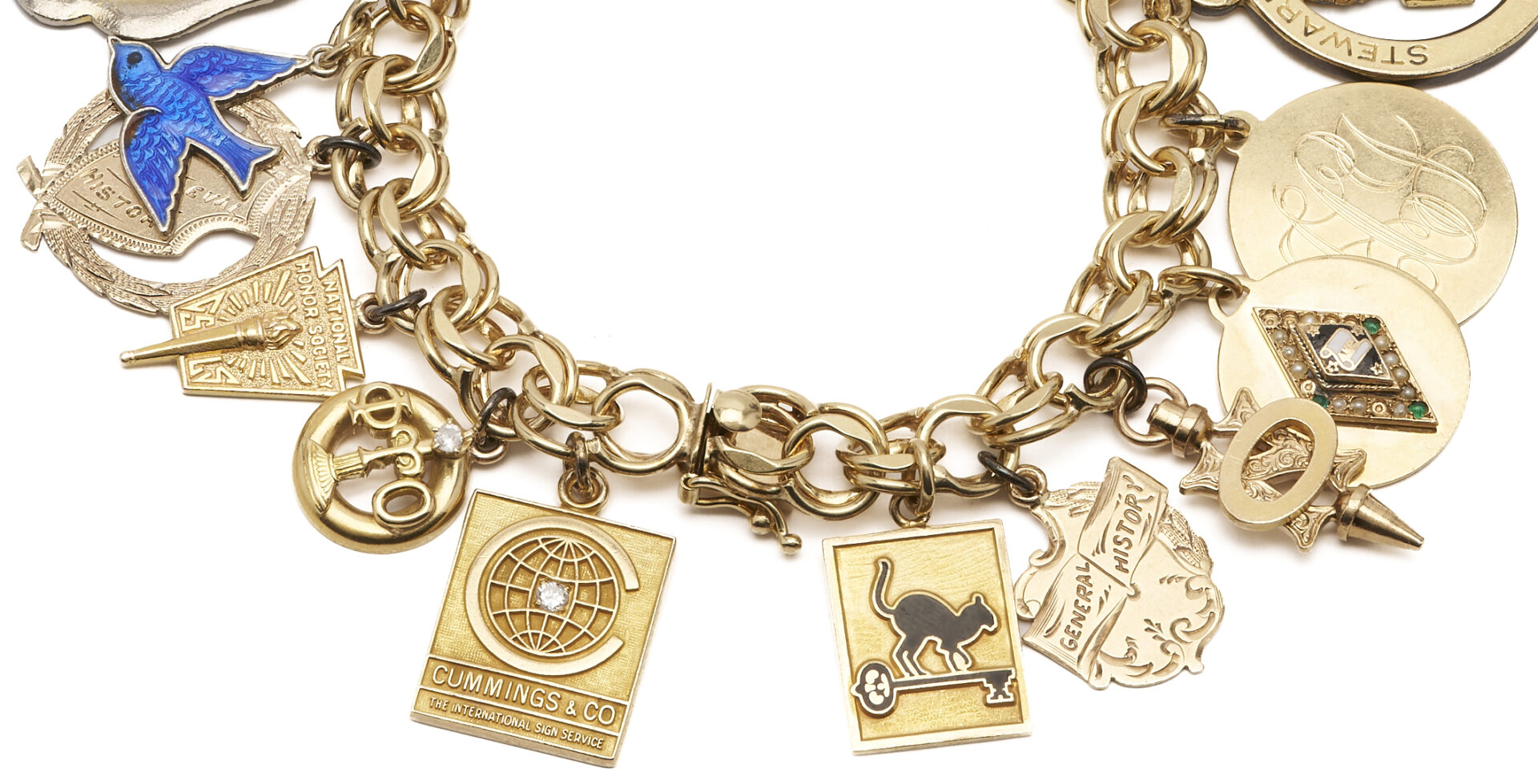 Lot 323: 14K Gold Charm Bracelet, 17 charms