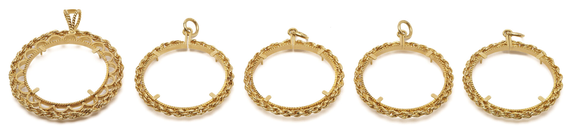 Lot 325: Five 14K Yellow Gold Rope Coin Bezels