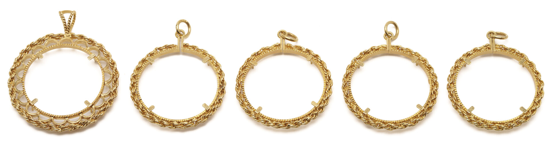Lot 325: Five 14K Yellow Gold Rope Coin Bezels