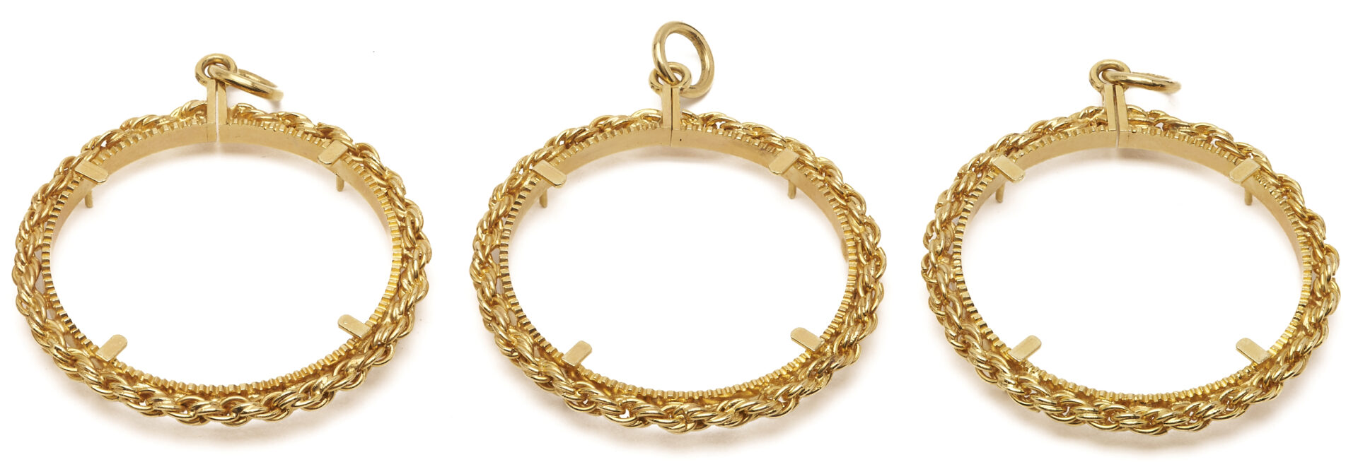 Lot 325: Five 14K Yellow Gold Rope Coin Bezels