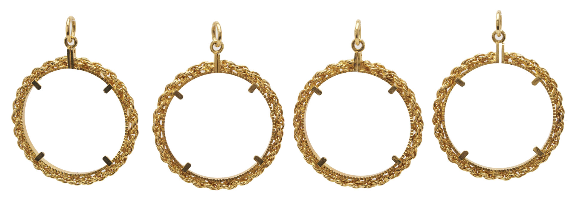 Lot 325: Five 14K Yellow Gold Rope Coin Bezels