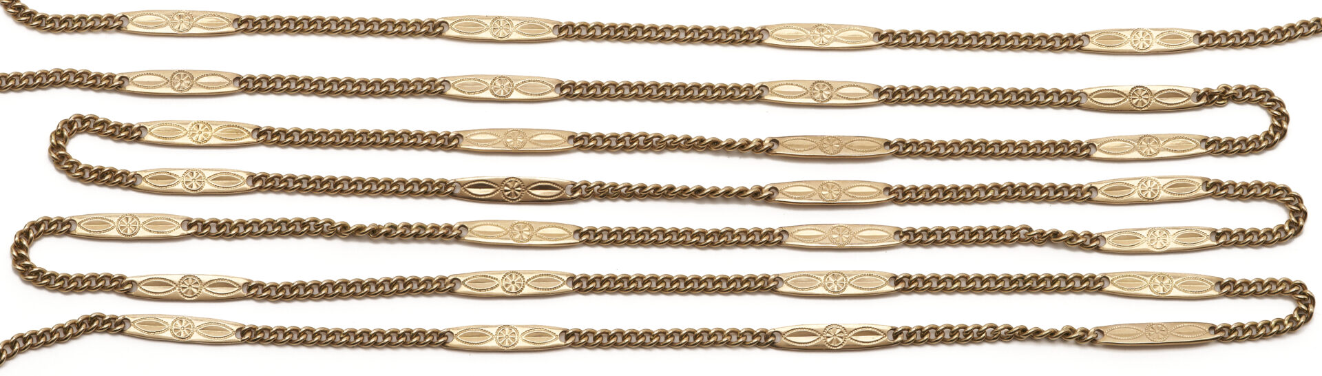 Lot 327: Antique 14K Rose Gold Watch Chain, 56 in. L