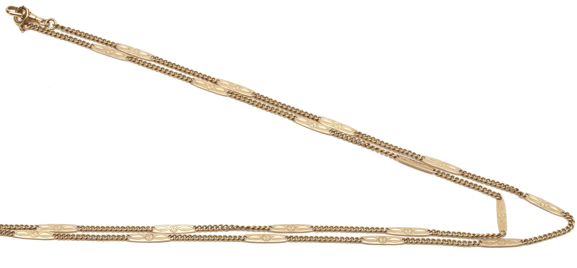 Lot 327: Antique 14K Rose Gold Watch Chain, 56 in. L