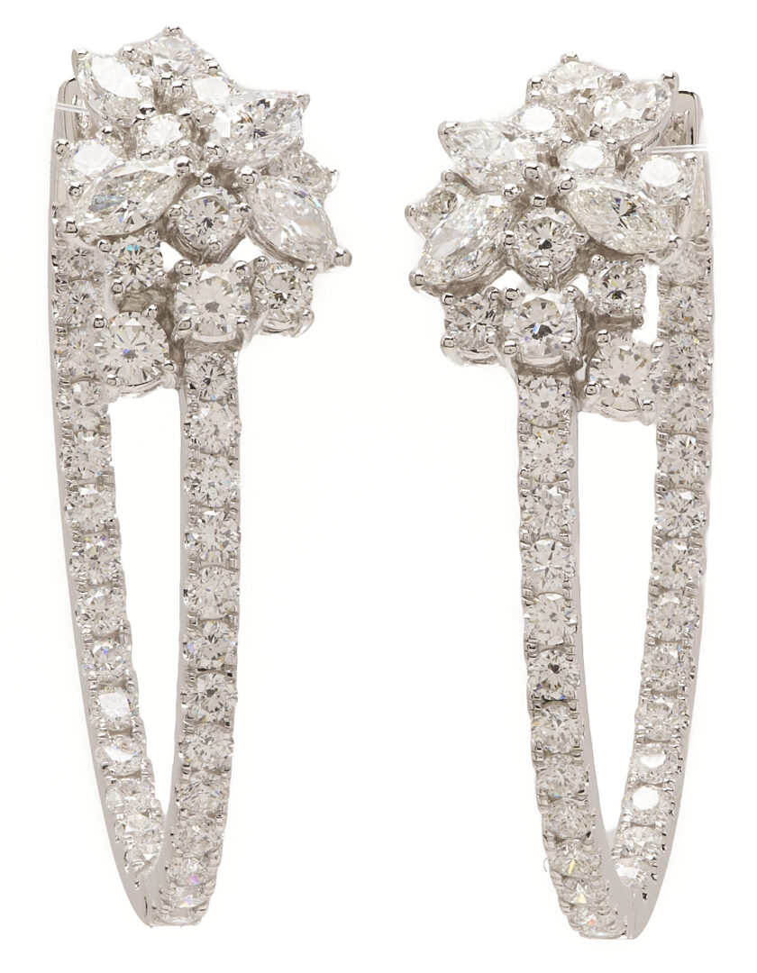 Lot 329: 18K White Gold & Diamond Hoop Earrings