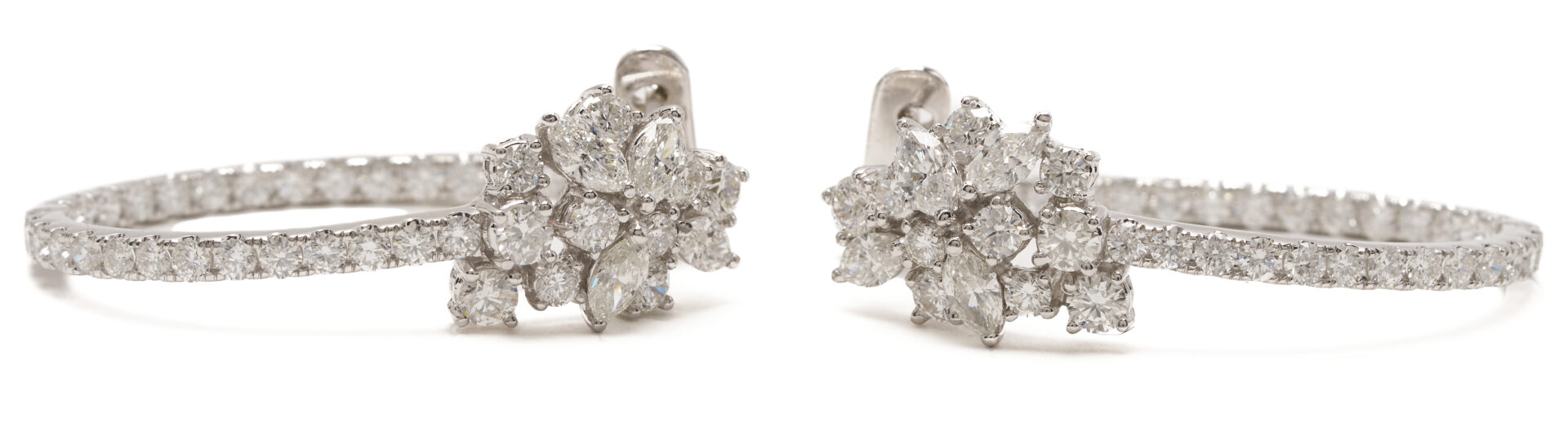 Lot 329: 18K White Gold & Diamond Hoop Earrings