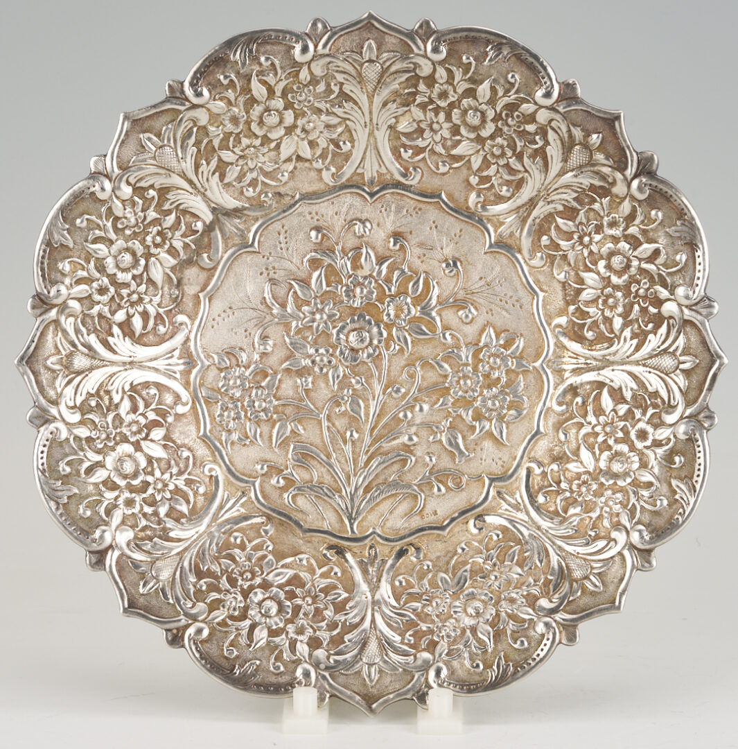 Lot 32: Indian Silver Floral Dish and Compote, Presentation Inscription