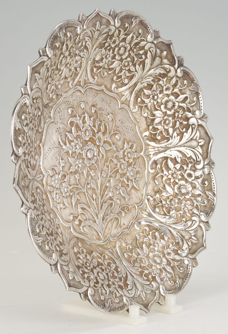 Lot 32: Indian Silver Floral Dish and Compote, Presentation Inscription