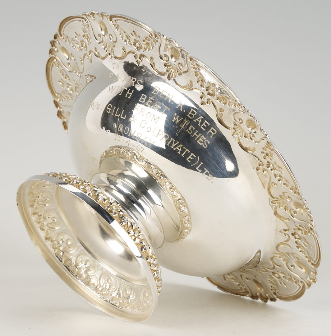Lot 32: Indian Silver Floral Dish and Compote, Presentation Inscription